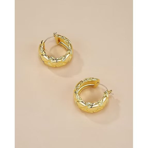 SNGIA 18K Gold Plated Chunky Twisted Hoop Earrings for Women, Textured Statement Stud Hoops