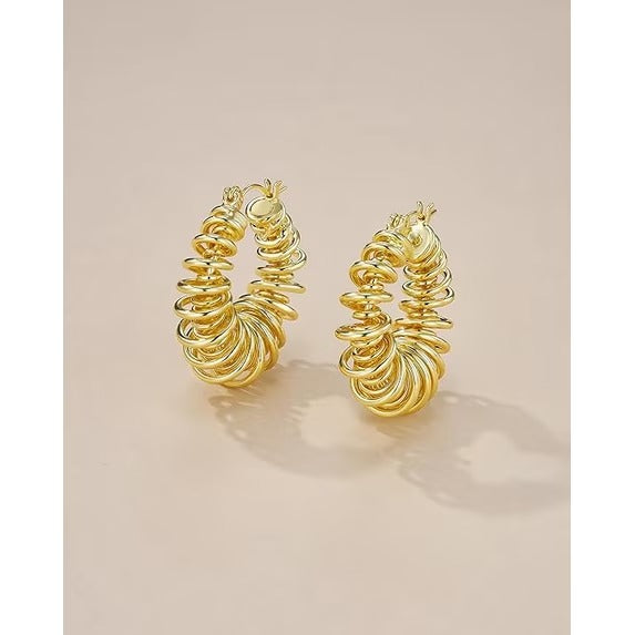 SNGIA 18K Gold Plated Chunky Twisted Open Hoop Earrings for Women with 18K Gold Plated Accent