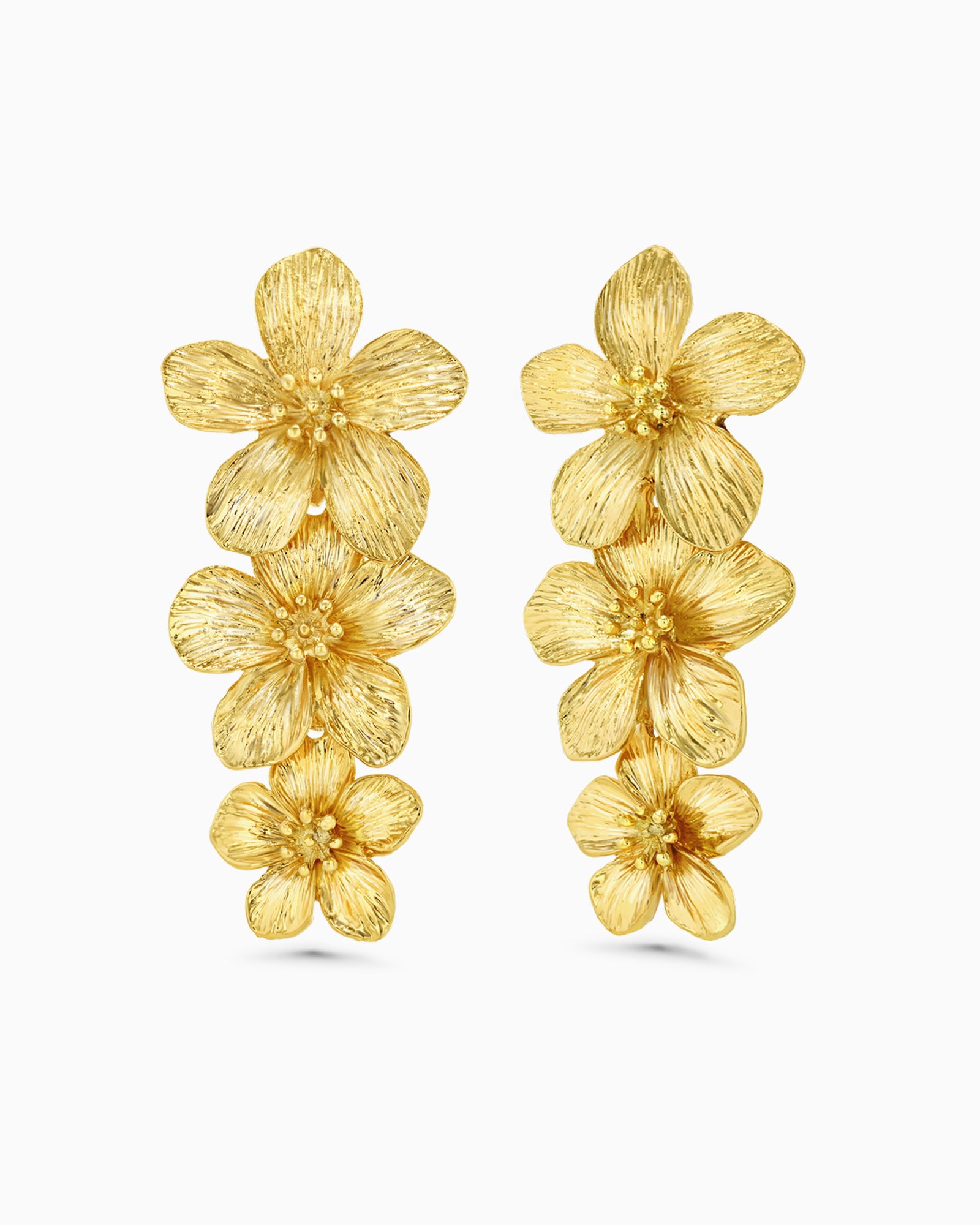 3 Tiered Floral Dangle Earrings - Gold