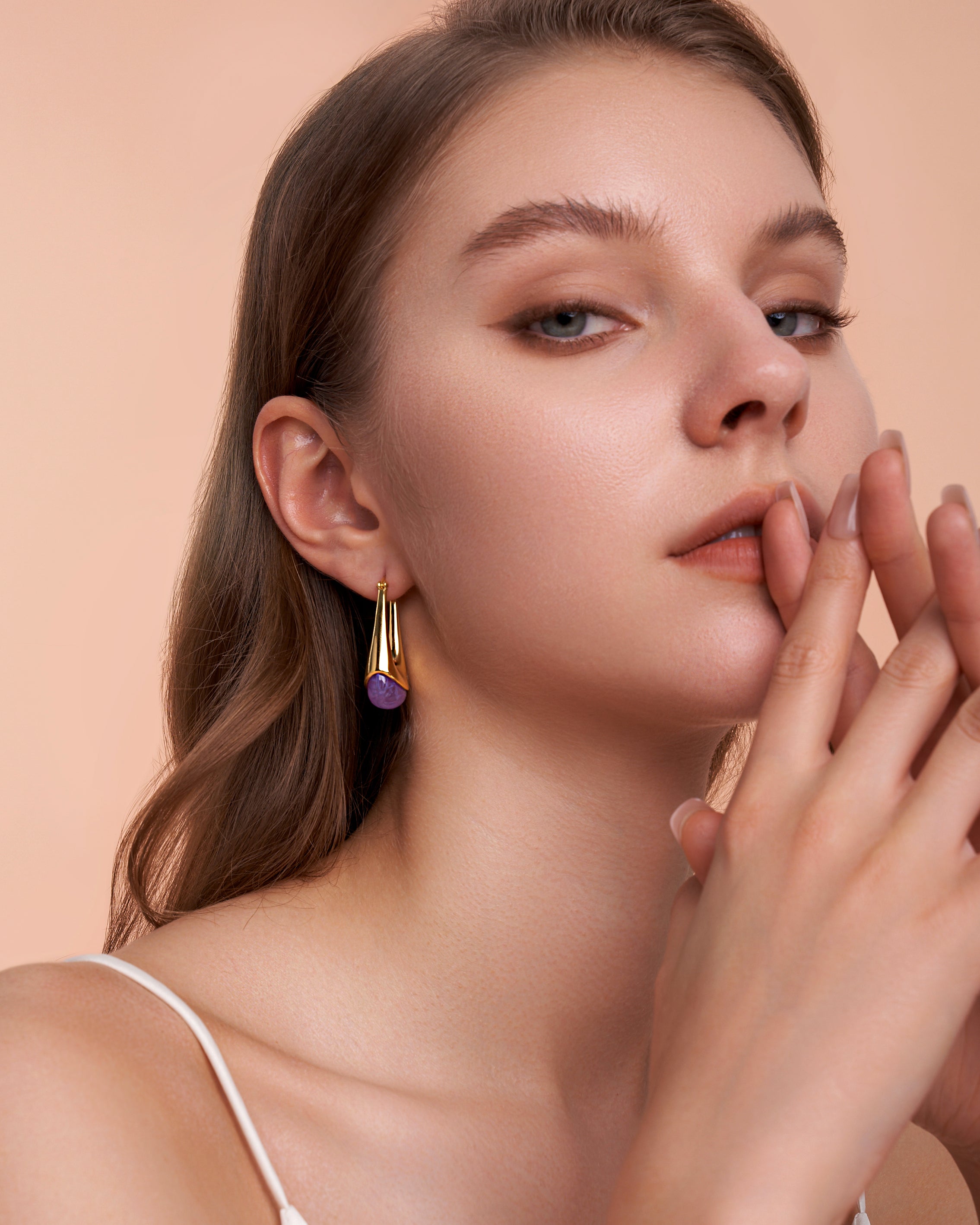 Swirl Resin Dangle Statement Earrings - Purple