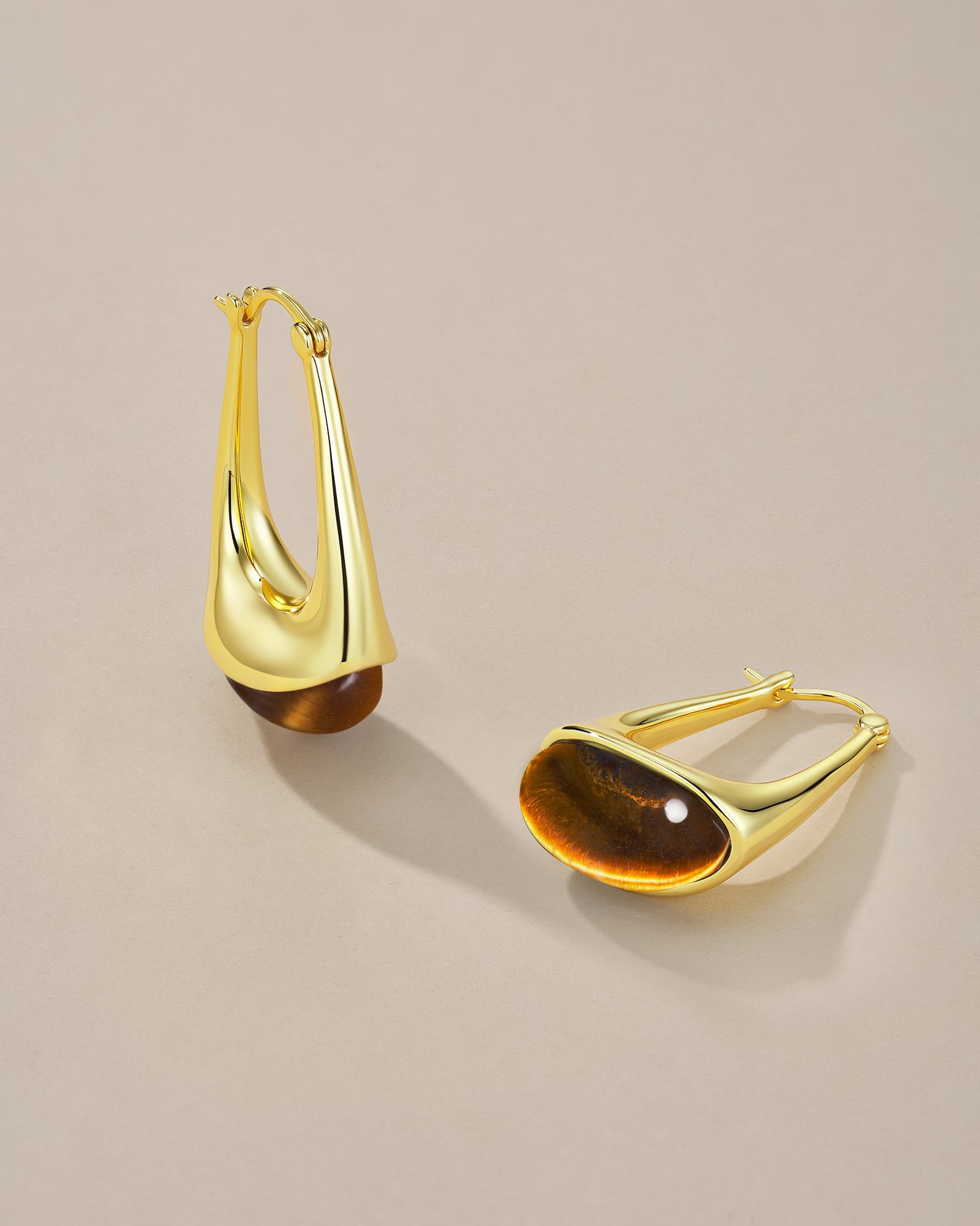 Swirl Dangle Statement Earrings In Tiger Eye Style Resin Look