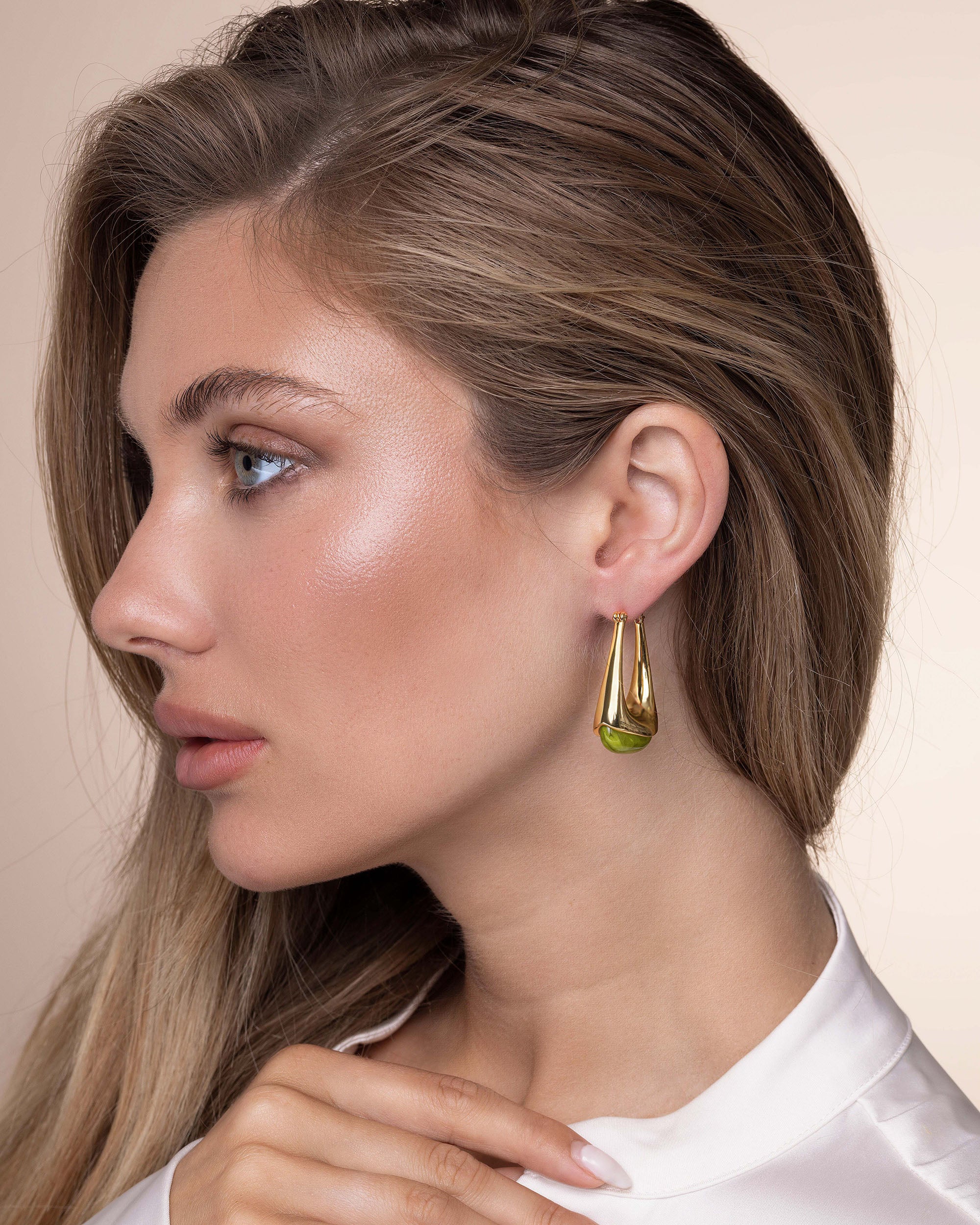 Swirl Resin Dangle Statement Earrings - Grass Green