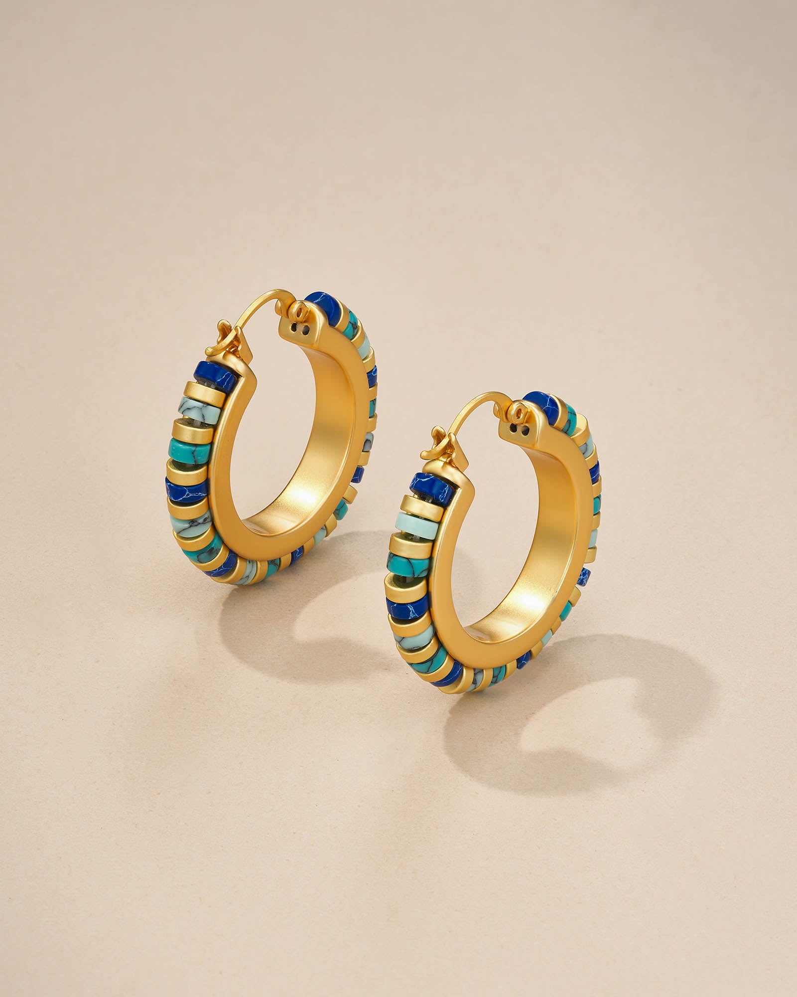 Beads Stone Hoop Earrings - Cloud