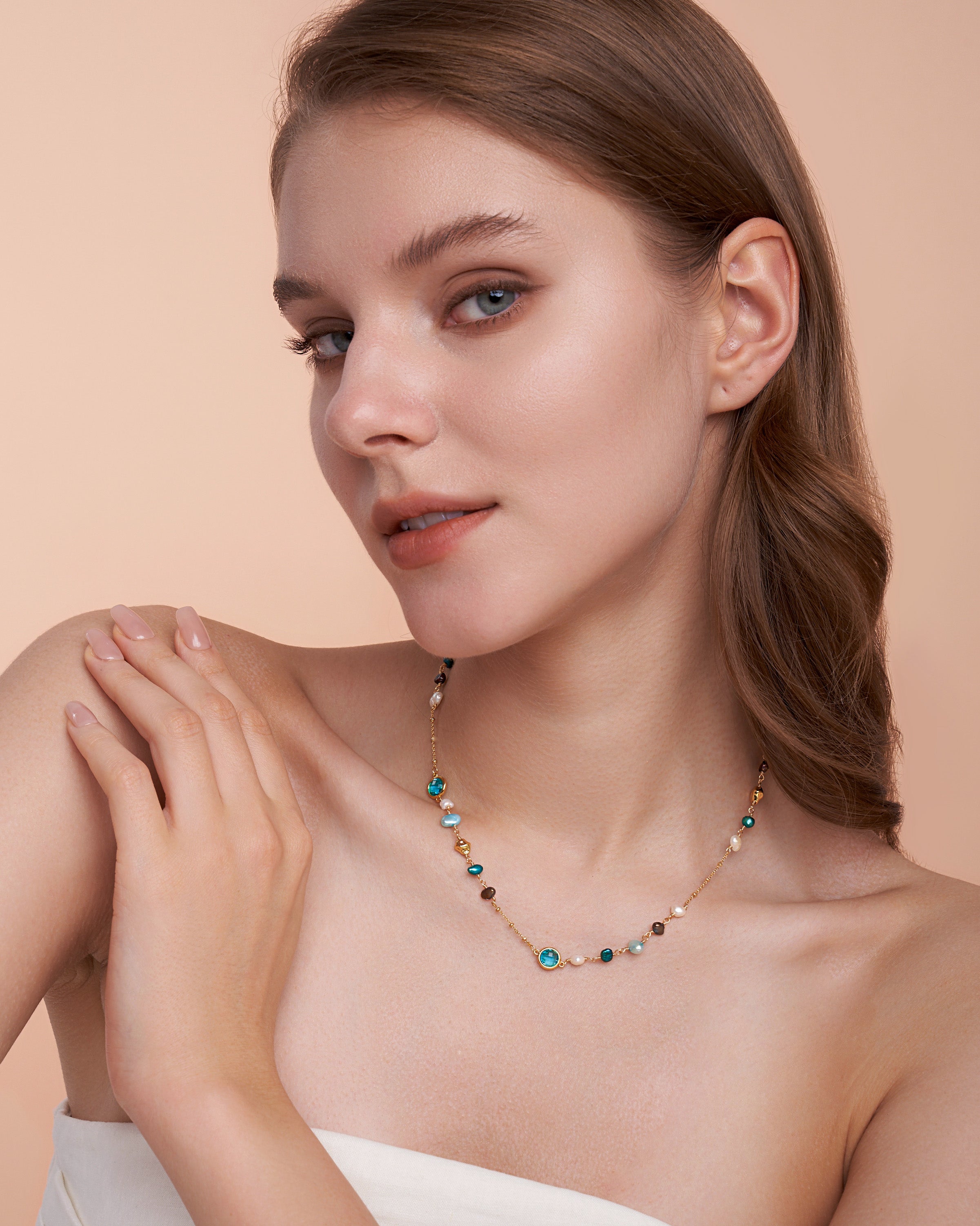 Blue Teal Topaz Natural Gemstone Necklace