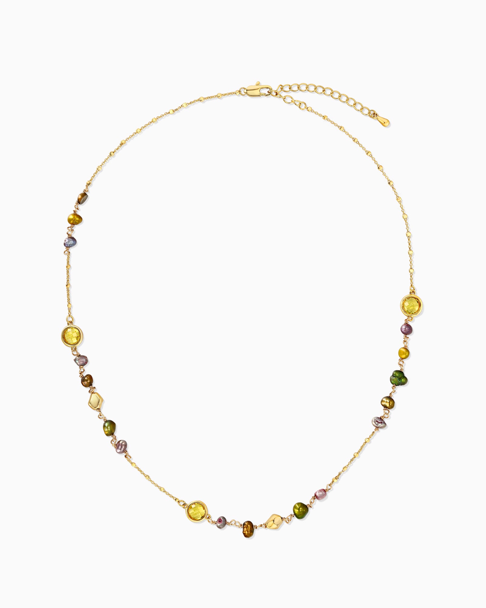 Yellow Amber Citrine Garnet Natural Gemstone Necklace