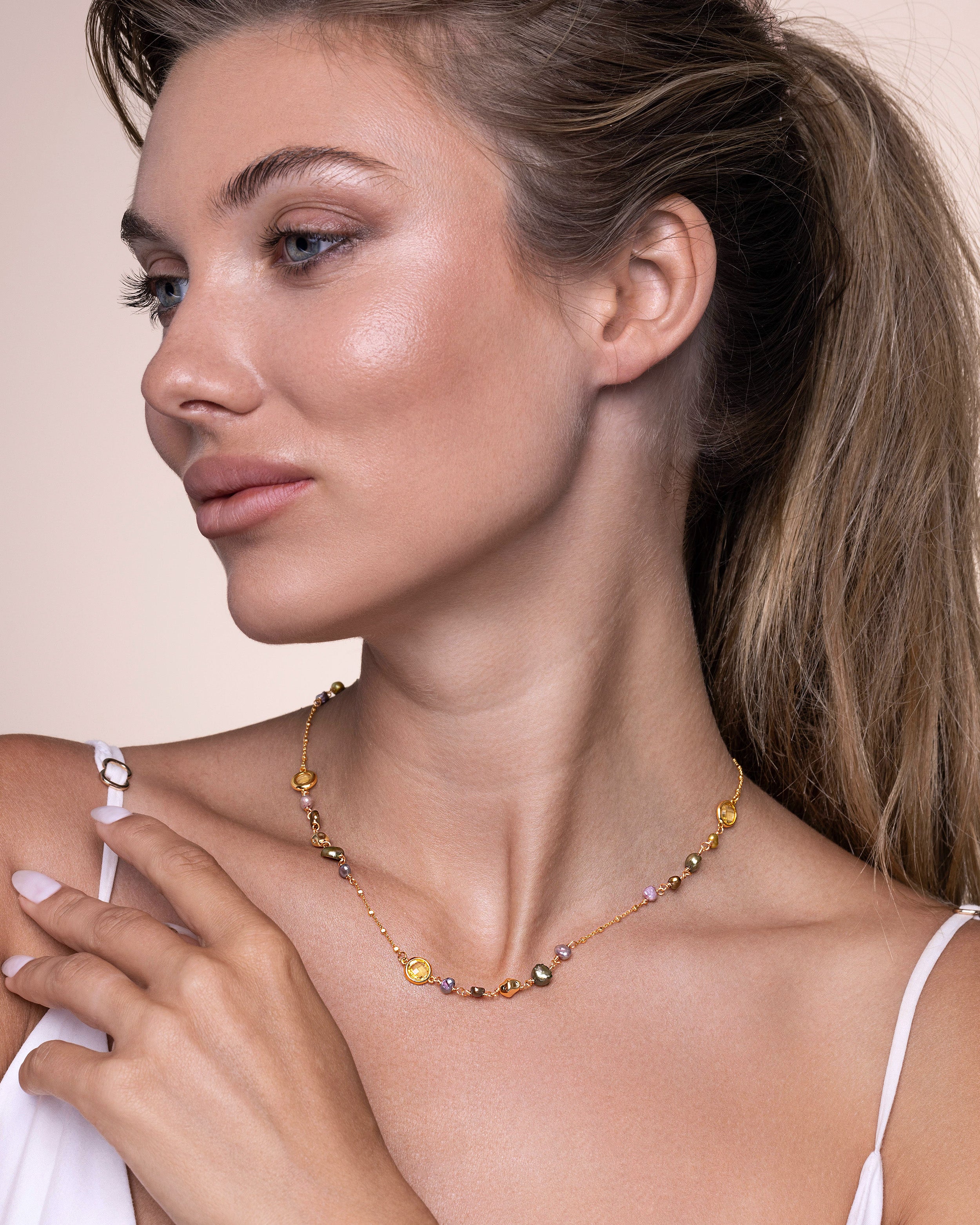 Yellow Amber Citrine Garnet Natural Gemstone Necklace