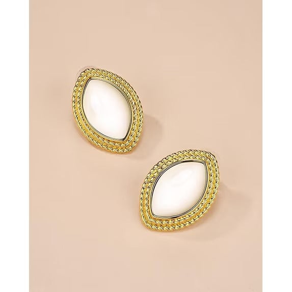 SNGIA 18K Gold Plated Oval Stud Earrings for Women with Resin Center and Braided Frame