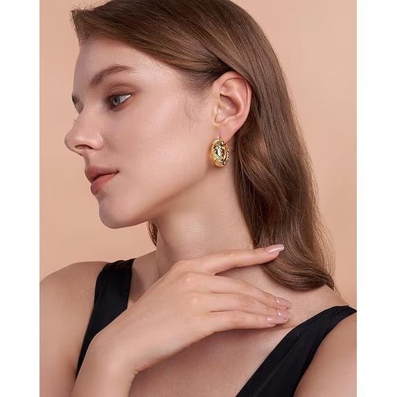SNGIA 18K Gold Plated Chunky Twisted Hoop Earrings for Women, Textured Statement Stud Hoops