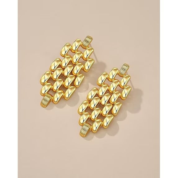 18K Gold Plated Chunky Chain Link Drop Earrings for Women Bold Statement Dangle Jewelry