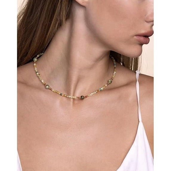 SNGIA 18K Gold Plated Multicolor Natural Stone Beaded Adjustable Choker Necklace for Women