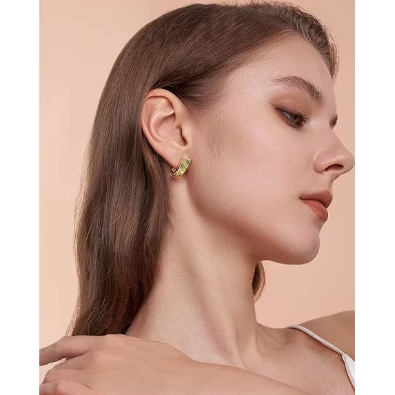 SNGIA 18K Gold Plated Geometric Hoop Earrings with Clear or Green CZ for Women