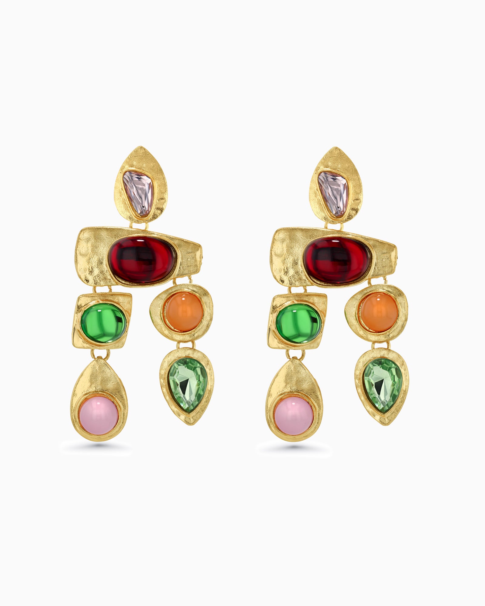 Gold Resin Gemstone Boho Drop Earrings - Orchard