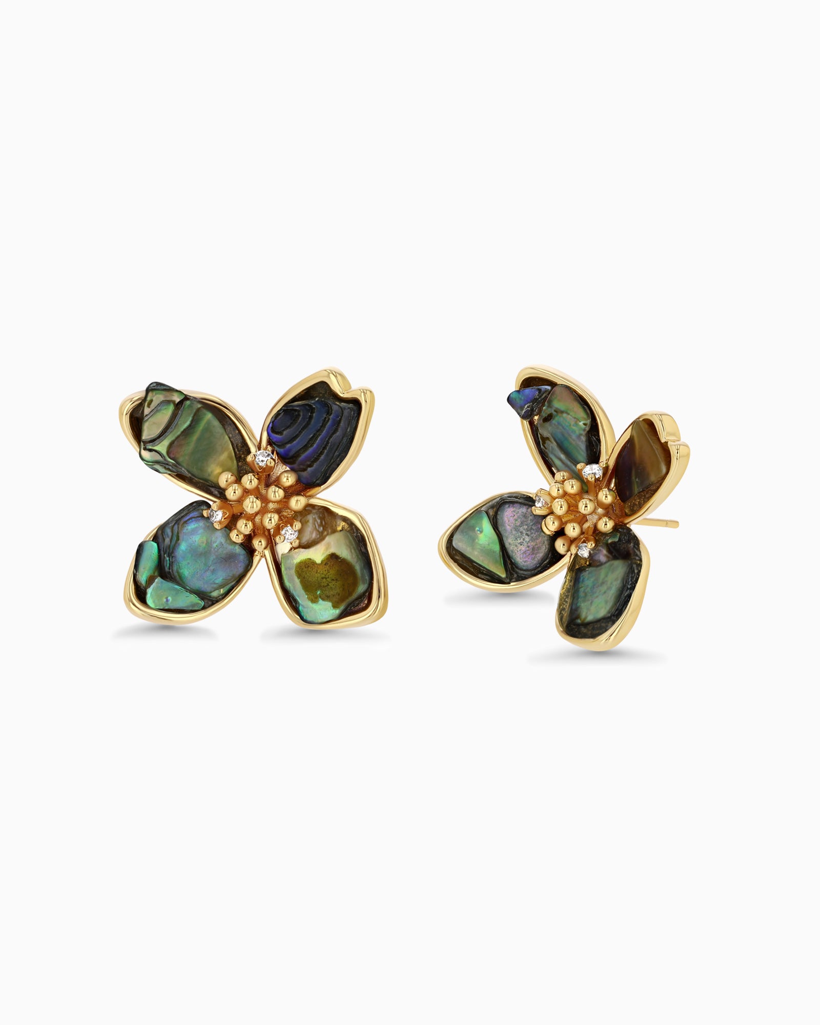 Gold Dark Mother of Pearl Floral Petal Earrings