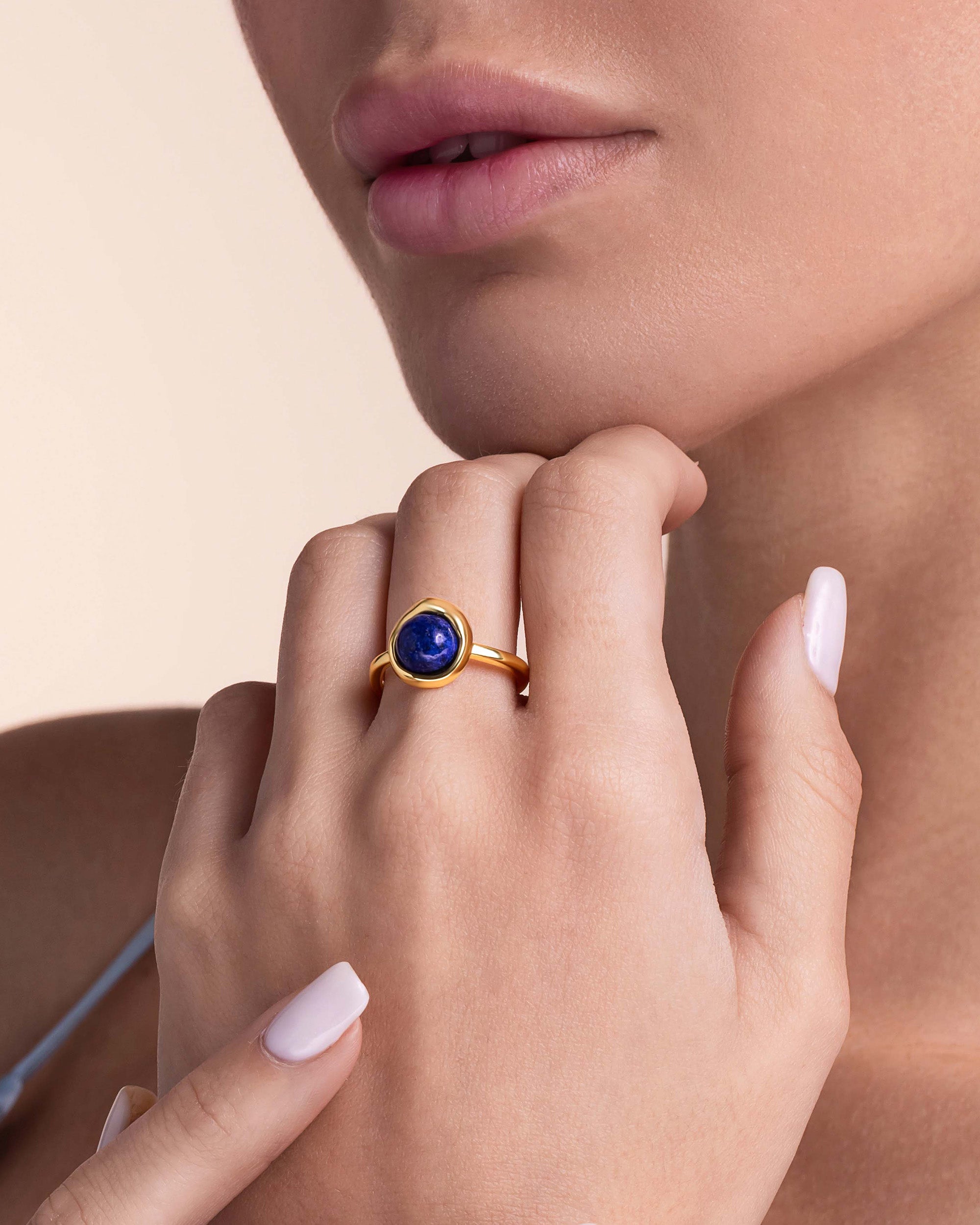 Simple Gold Lapis Lazuli Adjustable Ring