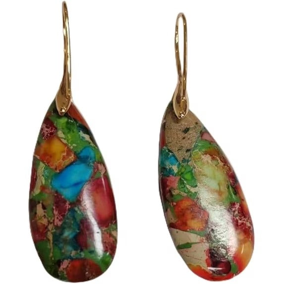 Women’s Multicolor Teardrop Dangle Earrings with Gold Tone French Hook