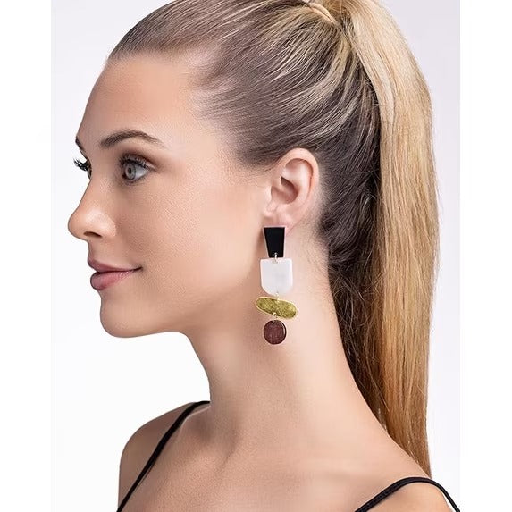 SNGIA Wood Acrylic 18K Gold Plated Statement Dangle Earrings for Women, Boho Drop Style
