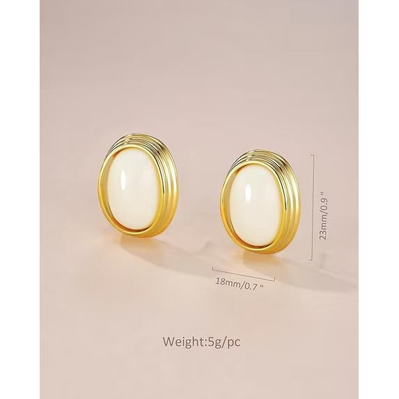 SNGIA 18K Gold Plated Oval Stud Earrings for Women, Multicolor Cabochon Statement Button Earrings