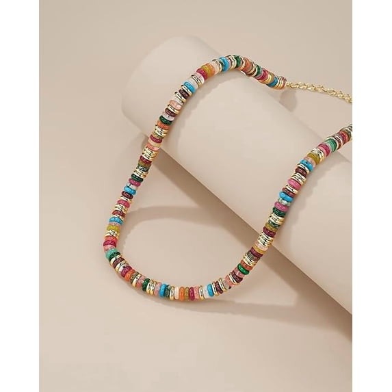SNGIA 18K Gold Plated Natural Stone Beaded Choker Necklace for Women, Adjustable Multicolor