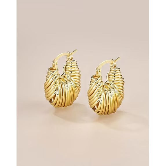 SNGIA Braided Chunky Hoop Earrings for Women, 18K Gold Plated or Silver Tone Ribbed Design
