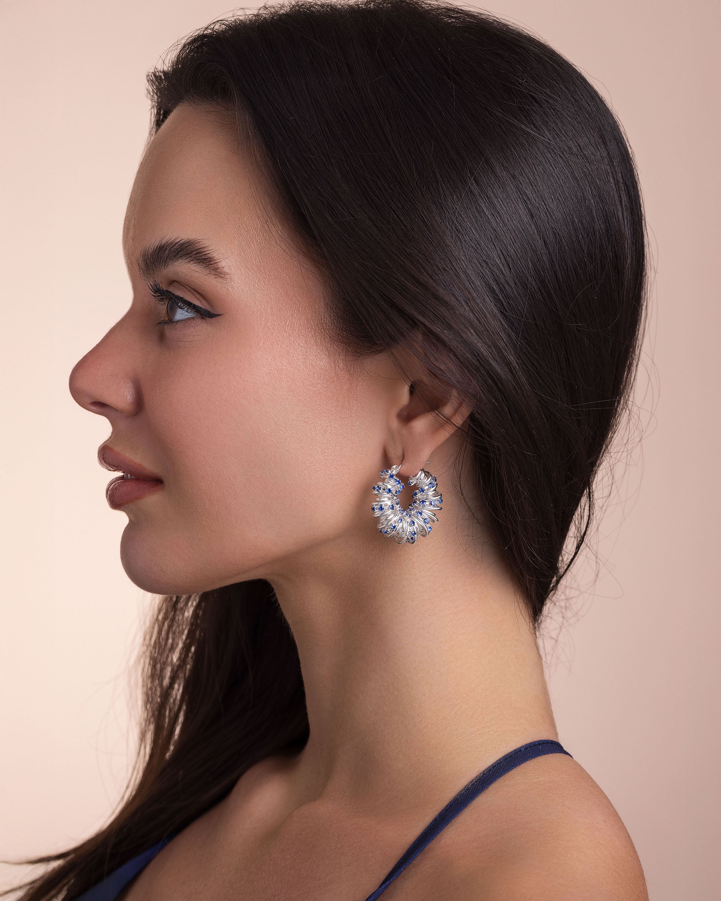 Chunky Curve Spiral Twisted Hoop Earrings - Silver