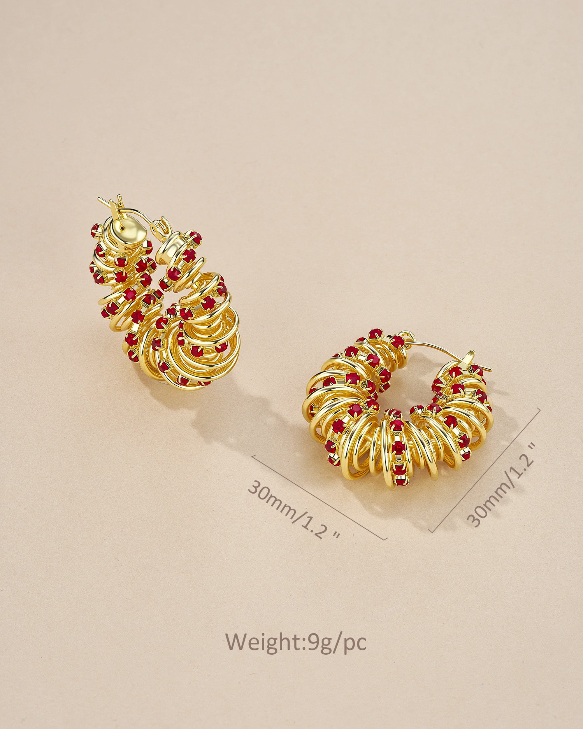 Spiral Twisted Hoop Earrings In Chunky Curve Ruby Red Style