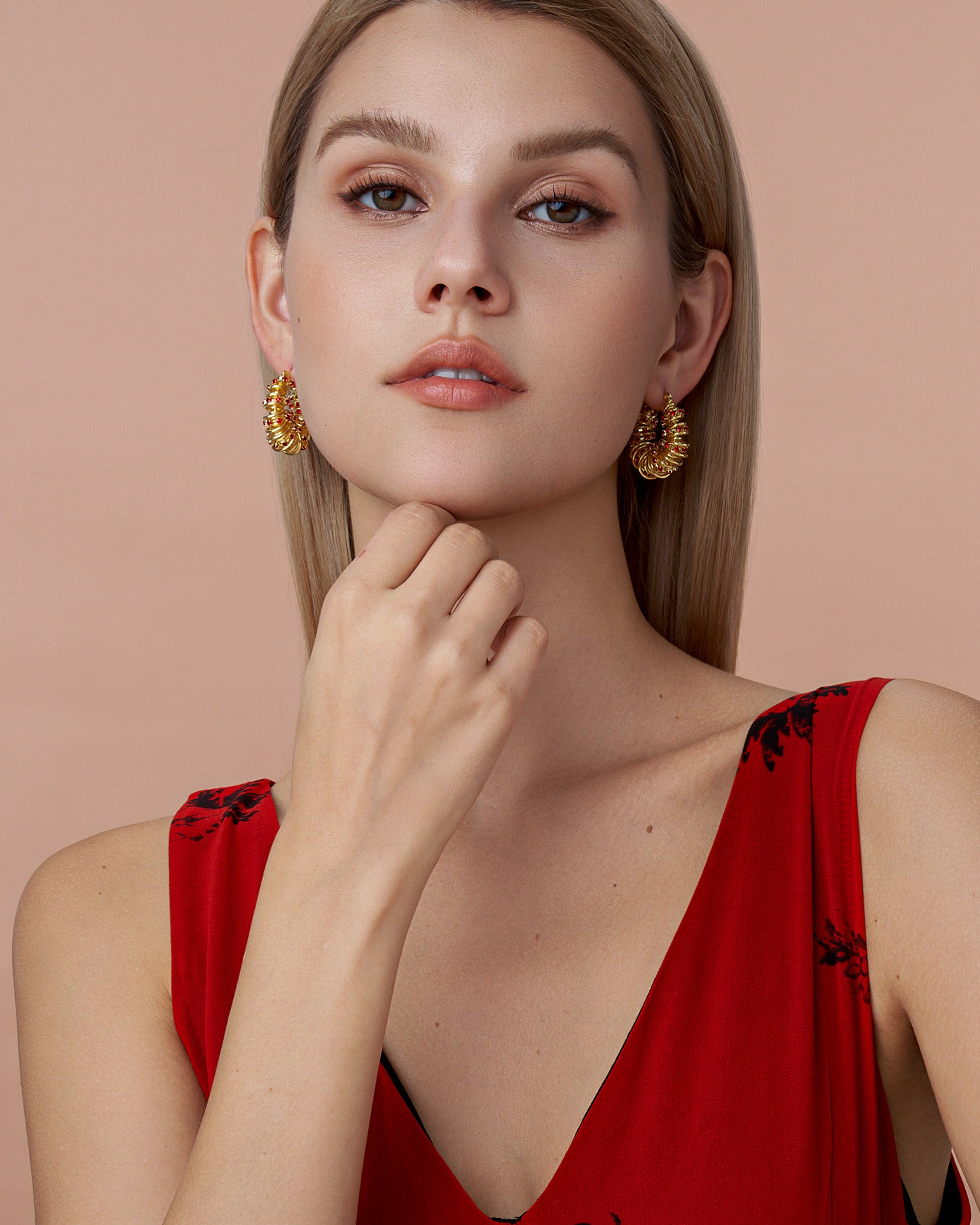 Chunky Curve Spiral Twisted Hoop Earrings - Ruby