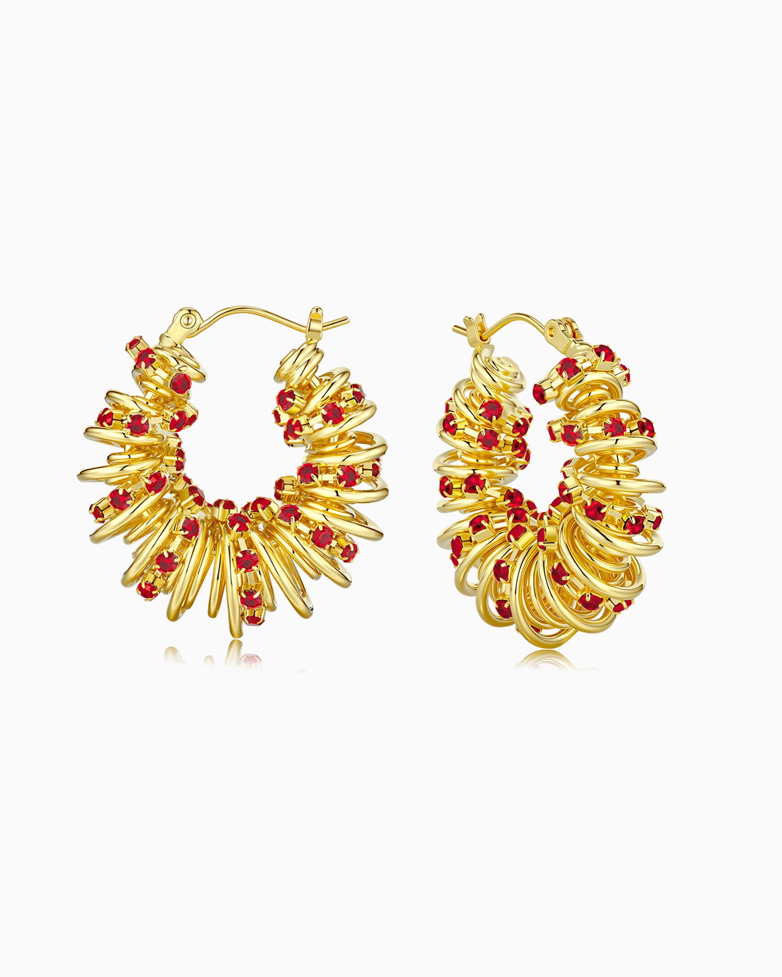 Chunky Curve Spiral Twisted Hoop Earrings - Ruby