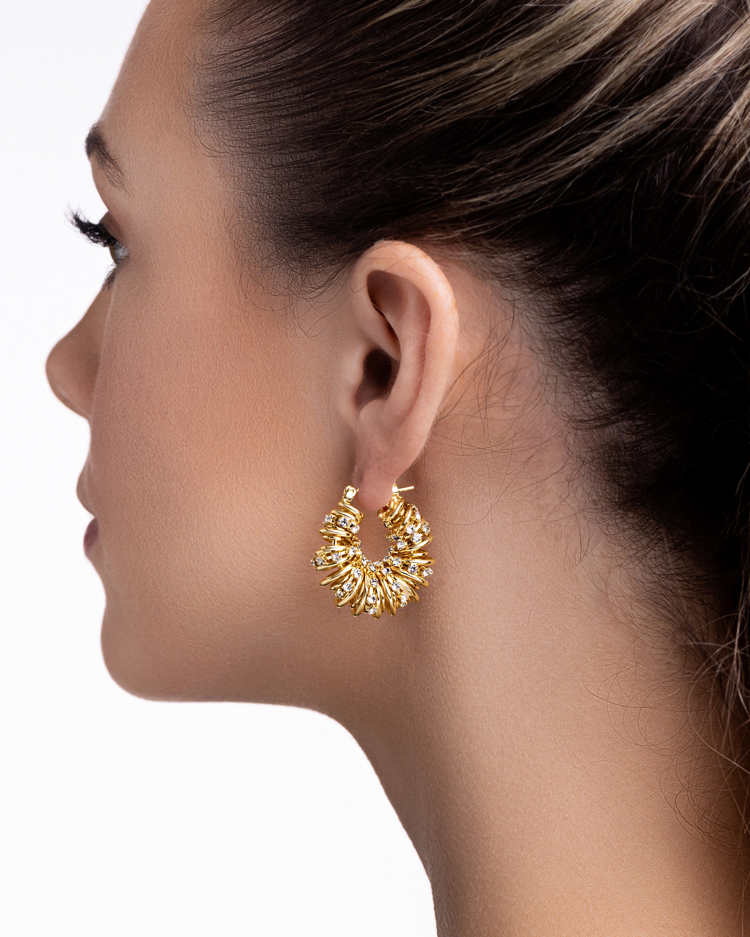 Spiral Twisted Hoop Earrings In Gold Tone Chunky Curve Style