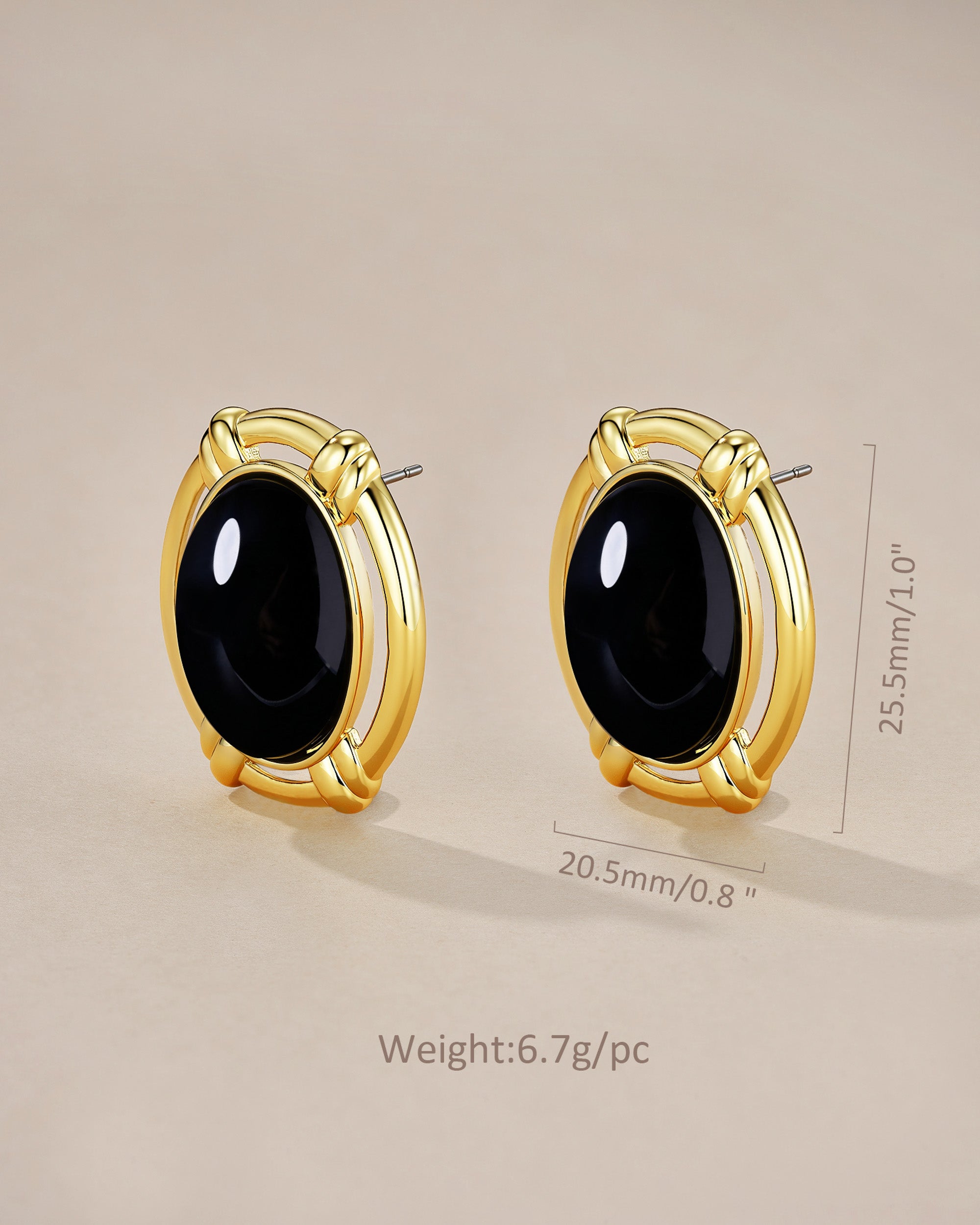 Chunky Gold Black Oval Button Dome Statement Earrings