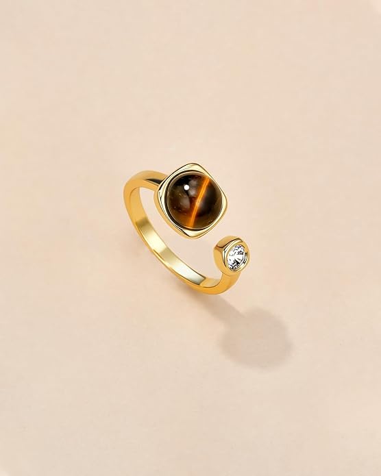 Gold Tiger Eye CZ Simple Adjustable Ring