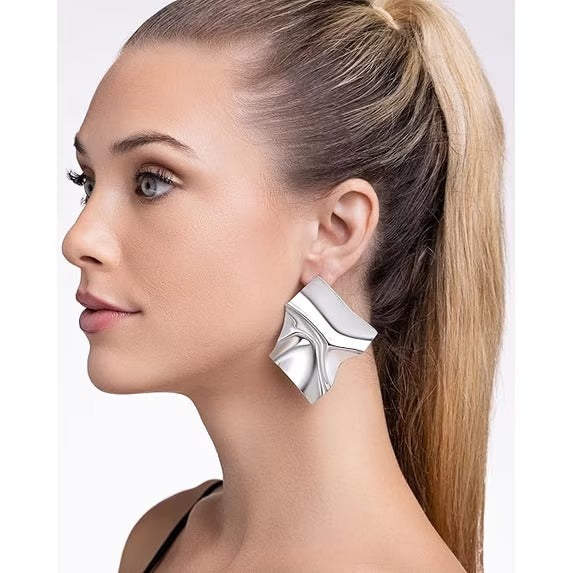SNGIA Silver Plated Geometric Irregular Square Dangle Earrings for Women, Statement Drop Style