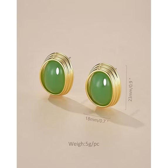 SNGIA 18K Gold Plated Oval Stud Earrings for Women, Multicolor Cabochon Statement Button Earrings