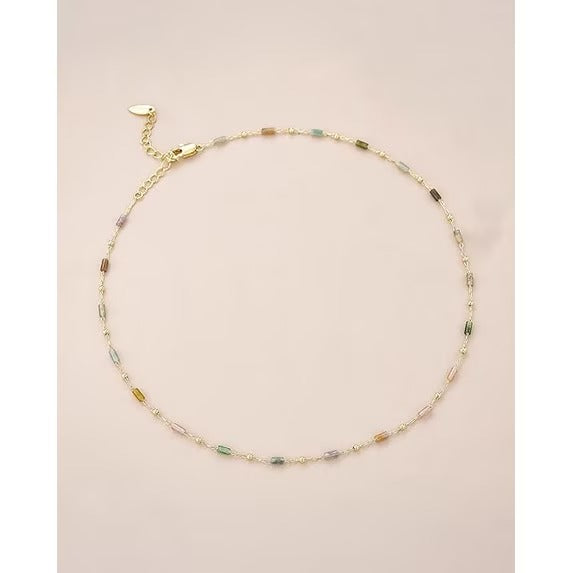 SNGIA 18K Gold Plated Multicolor Quartz Bead Adjustable Choker Necklace for Women