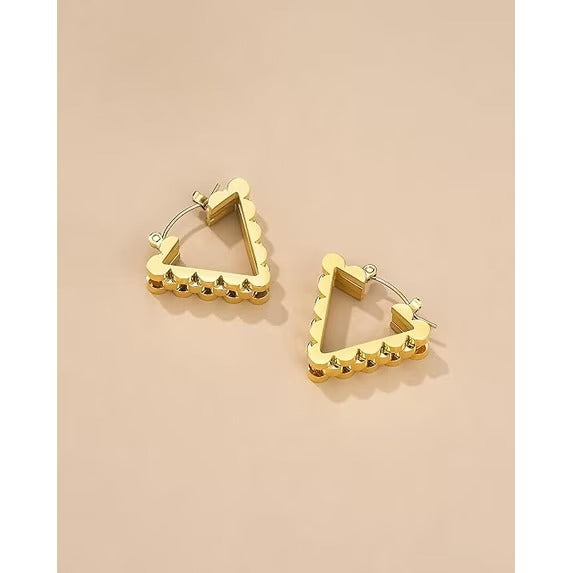 SNGIA 18K Gold Plated Triangle Hoop Earrings for Women, Chunky Triple Layer Hinged Hoops