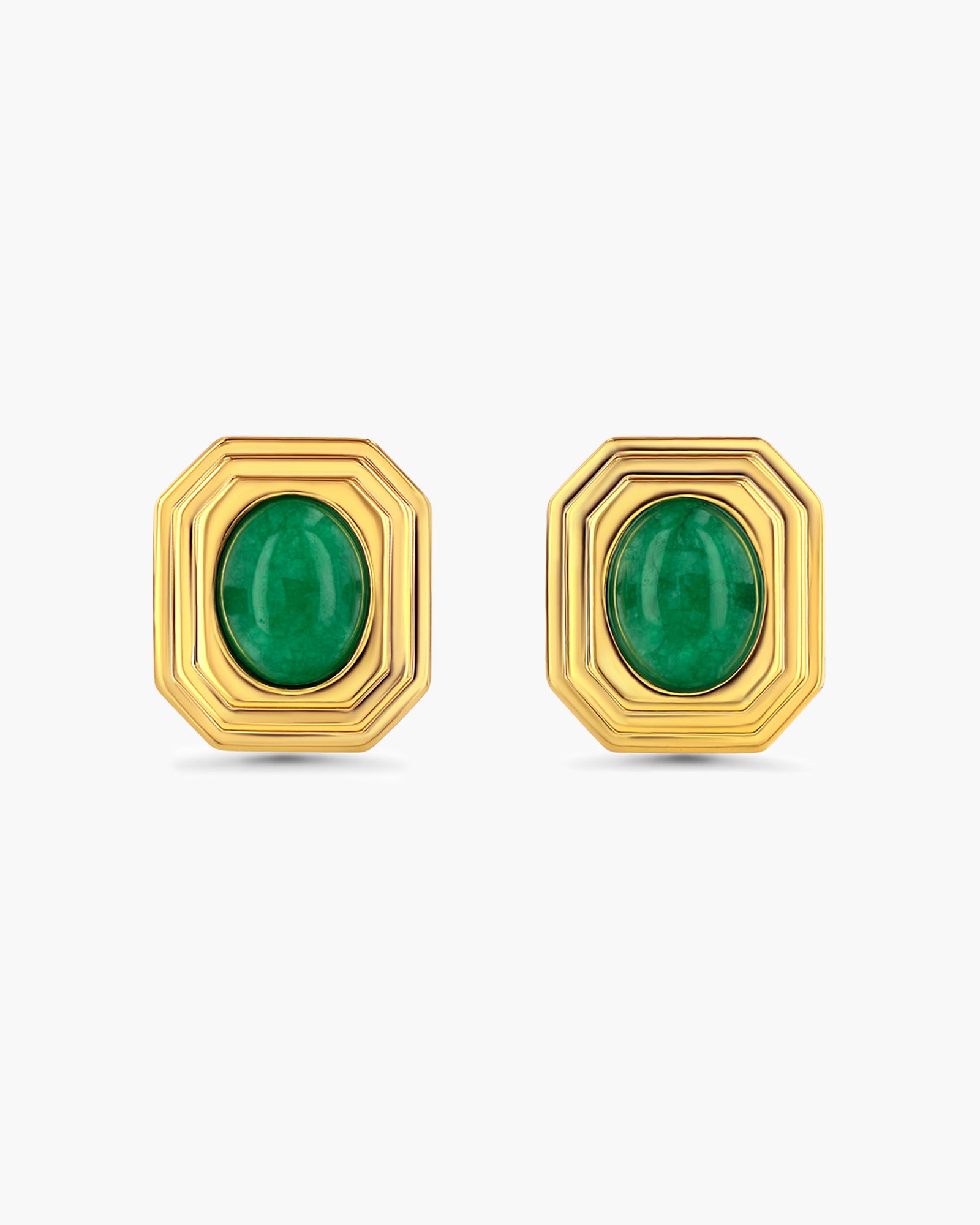 Gold Jade Square Stud Earrings