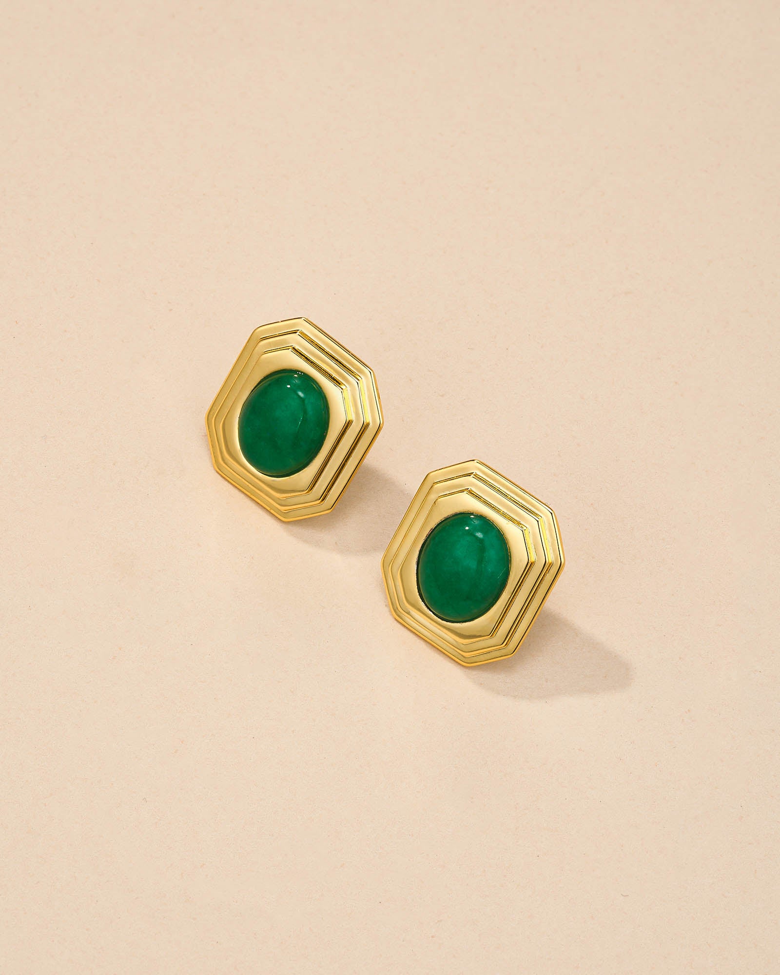 Gold Jade Square Stud Earrings