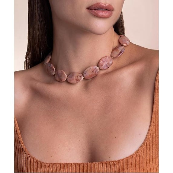 SNGIA Red Brown Resin Beaded Choker Necklace for Women Statement Collar Jewelry