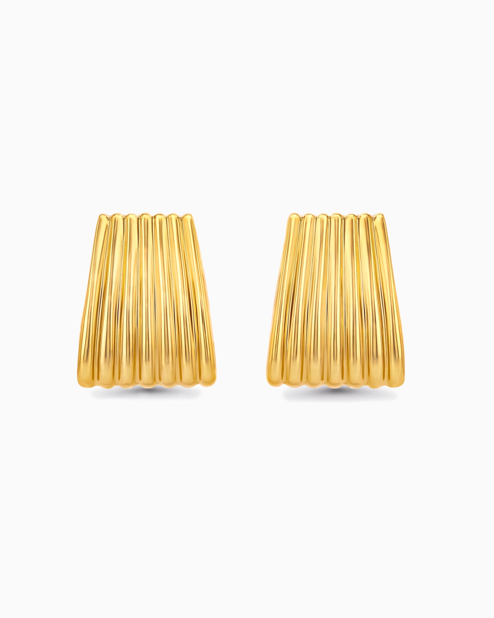 Square Trapezoid Gold Ribbed Chunky Stud Earrings