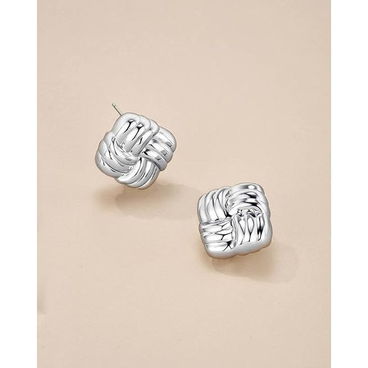 SNGIA Chunky Knot Stud Earrings for Women, Gold or Silver Plated Ribbed Statement Earrings