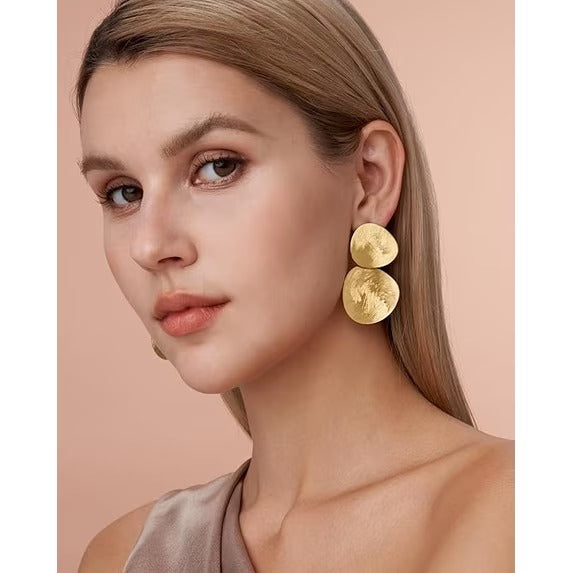 SNGIA Textured Geometric Disc Dangle Earrings for Women, Silver-Plated or Gold-Plated