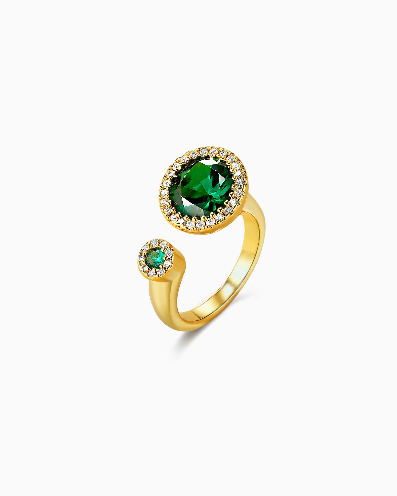 Dual Emerald Stone Adjustable Ring with CZ