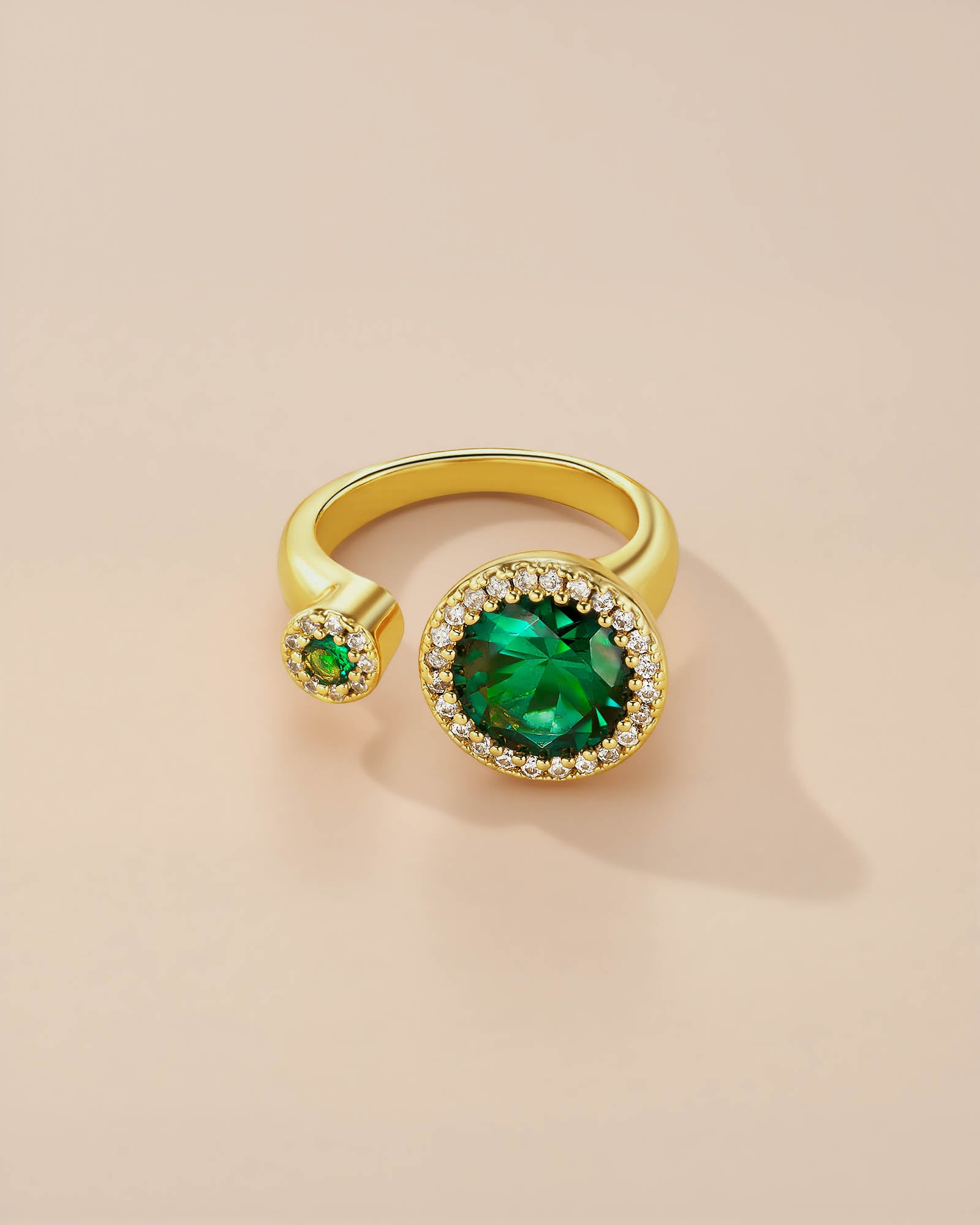 Dual Emerald Stone Adjustable Ring with CZ