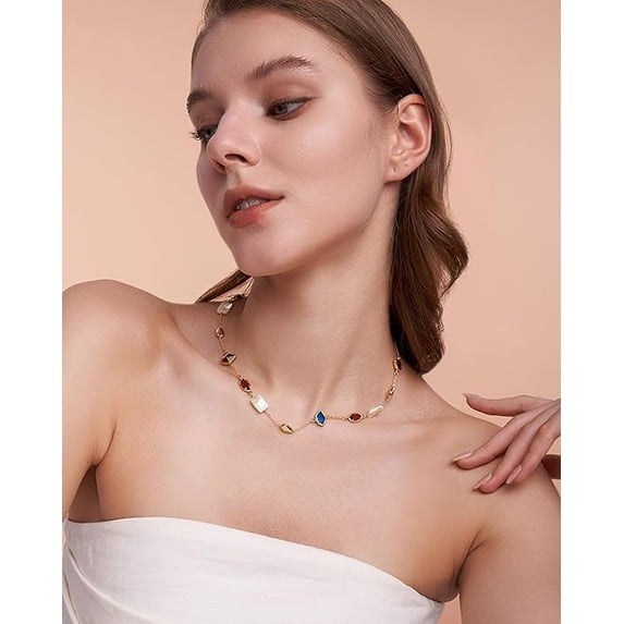 SNGIA 18K Gold Plated Colorful Irregular Gemstone Beaded Choker Necklace for Women