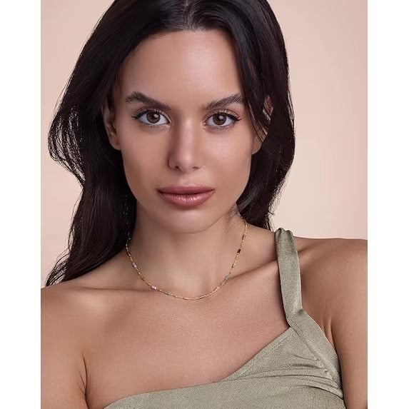 SNGIA 18K Gold Plated Multicolor Quartz Bead Adjustable Choker Necklace for Women