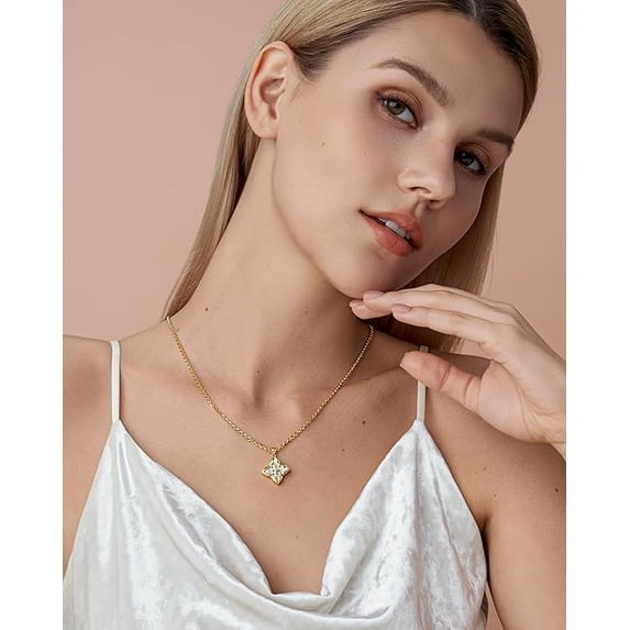 SNGIA 18K Gold Plated Clover Pendant Necklace for Women, Adjustable Chain, Women, Adjustable Chain, Mother of Pearl