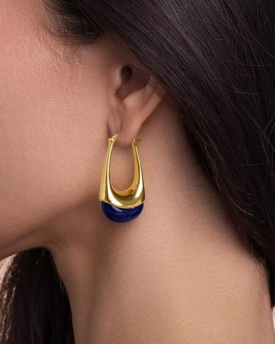 Swirl Resin Dangle Statement Earrings - Navy Blue