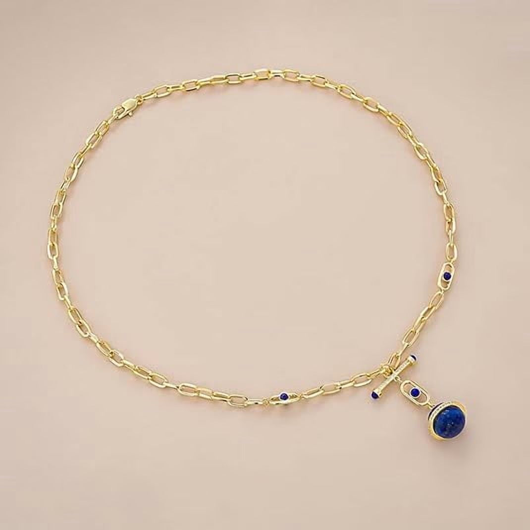 SNGIA 18K Gold Plated Lapis Lazuli Statement Pendant Necklace for Women, Adjustable Chain