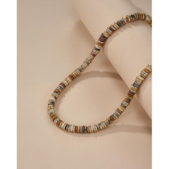 SNGIA 18K Gold Plated Natural Stone Beaded Choker Necklace for Women, Adjustable Golden