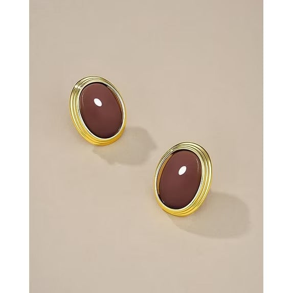 SNGIA 18K Gold Plated Oval Stud Earrings for Women, Multicolor Cabochon Statement Button Earrings