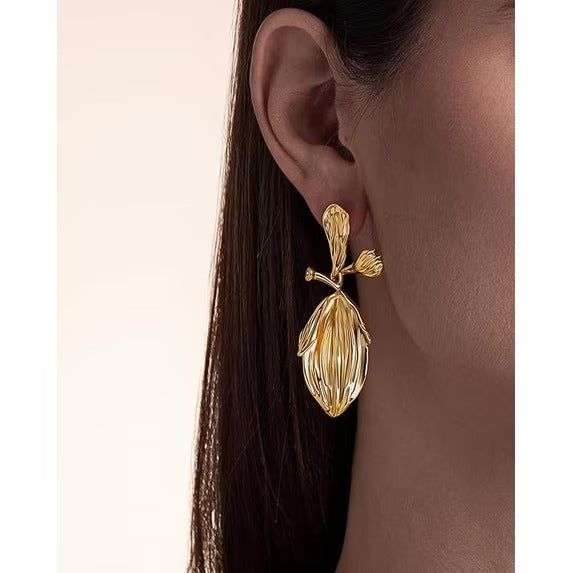 SNGIA 18K Gold Plated Tulip Petal Dangle Earrings for Women, Floral Statement Drop Jewelry